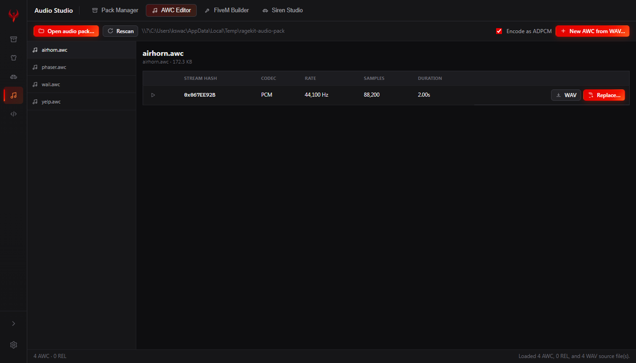 AWC EDITOR — STREAMS + REPLACE