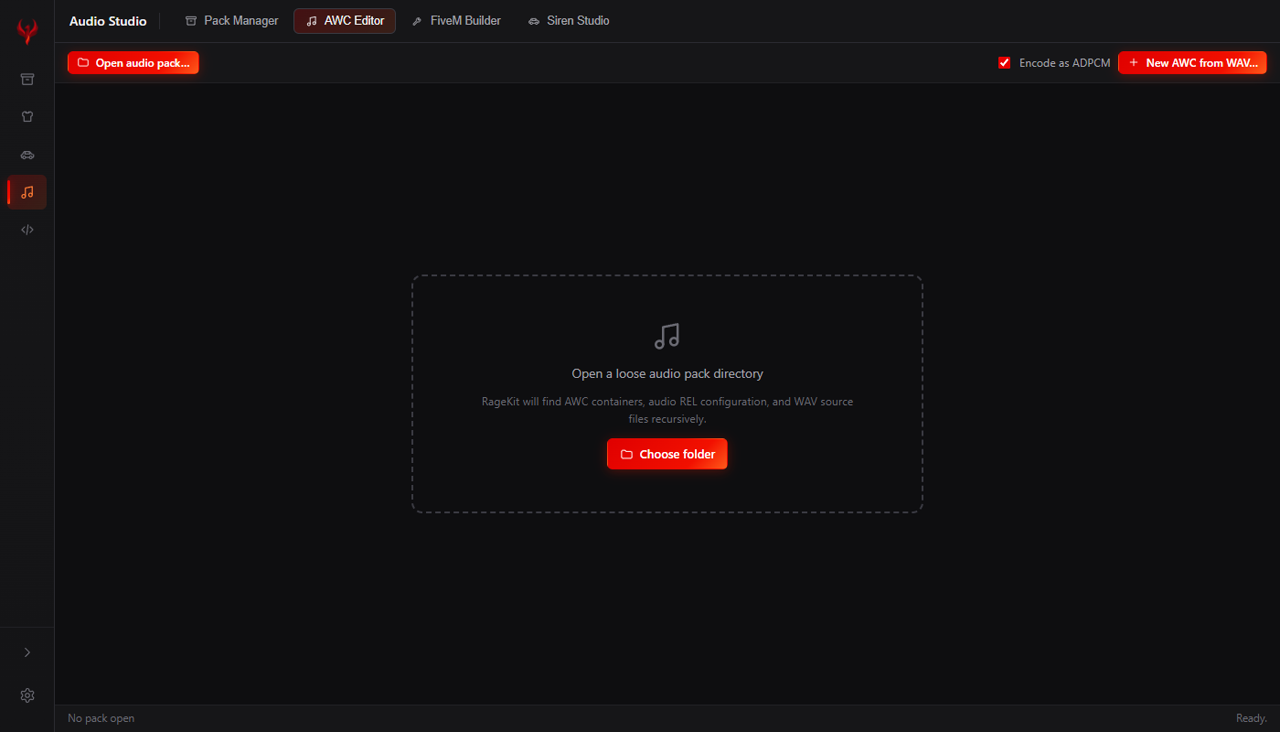 SCREENSHOT — OPEN AN AUDIO PACK