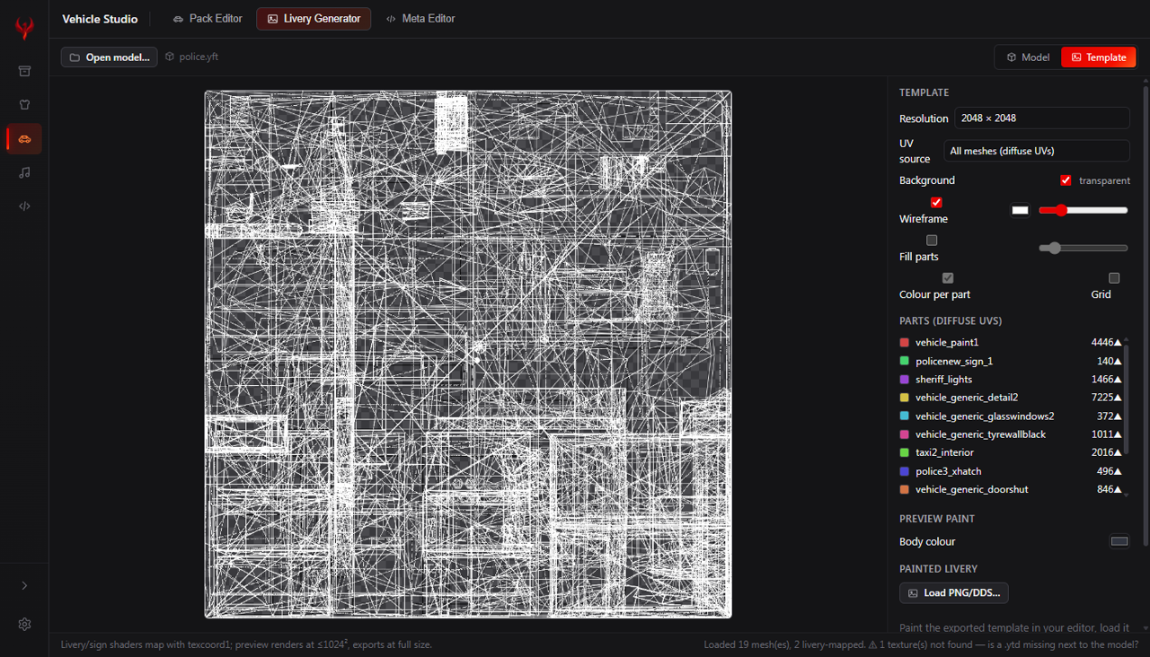 SCREENSHOT — TEMPLATE OPTIONS + PART LEGEND